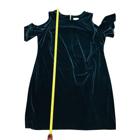 Calvin Klein Sz 22W Dress GREEN Cold Shoulder Velvet Plus Size Classic Party - Picture 10 of 11